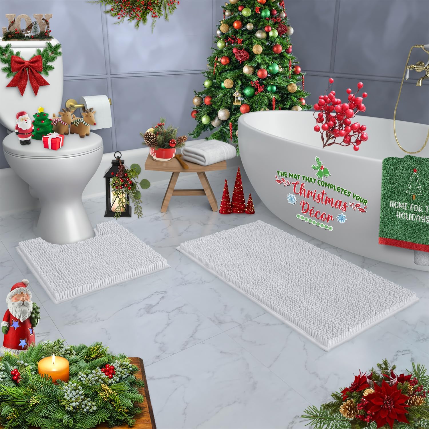2 Piece Bathroom Rug Set - Premium Plush Bath Mat Shower Rugs, 1" Chenille Microfiber, Non-Slip & Absorbent, Soft & Cozy, Durable Stylish (20X30 & 16X24 Inches, Black)