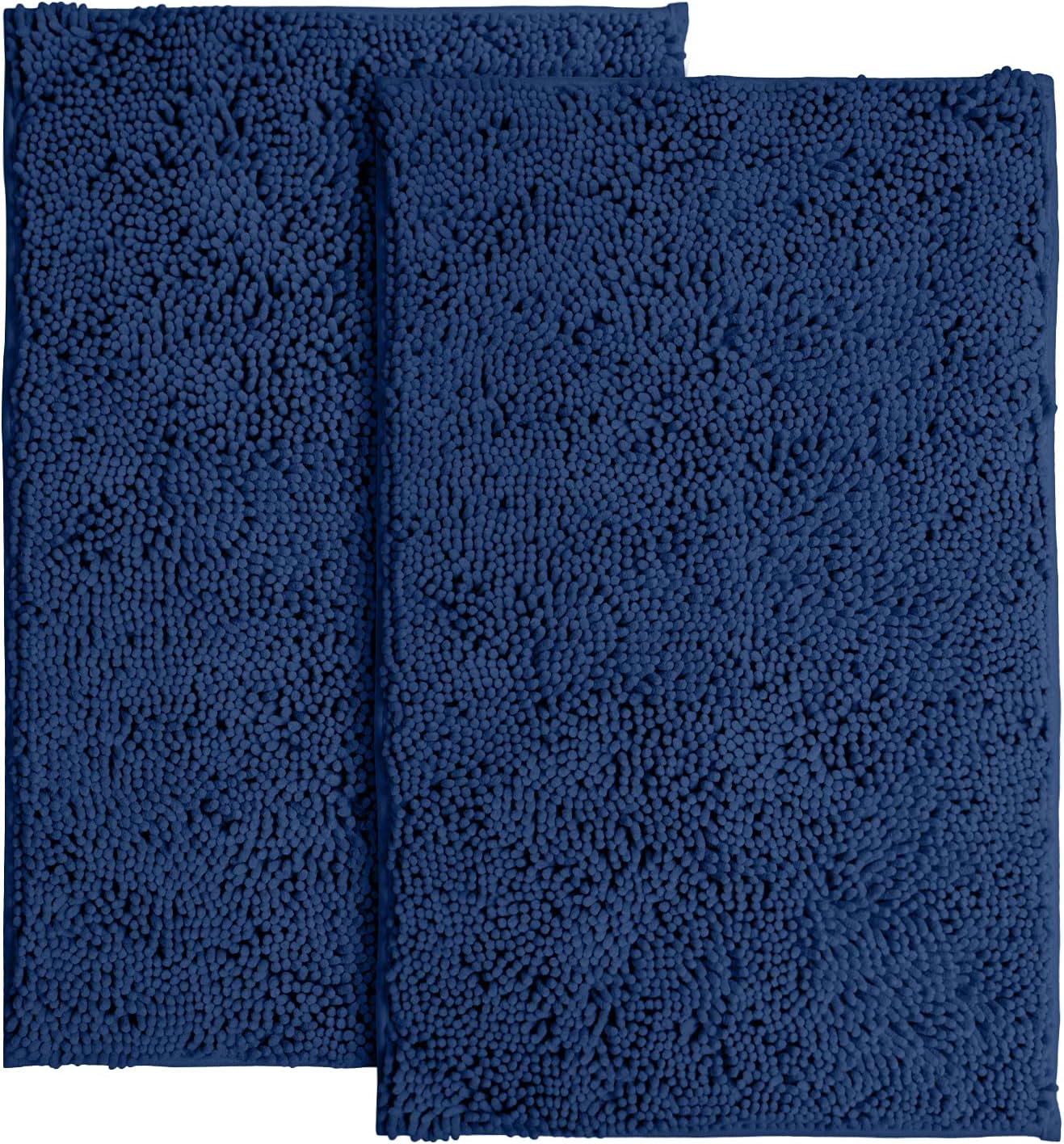 2 Piece Bathroom Rug Set - Premium Plush Bath Mat Shower Rugs, 1" Chenille Microfiber, Non-Slip & Absorbent, Soft & Cozy, Durable Stylish (20X30 & 16X24 Inches, Black)