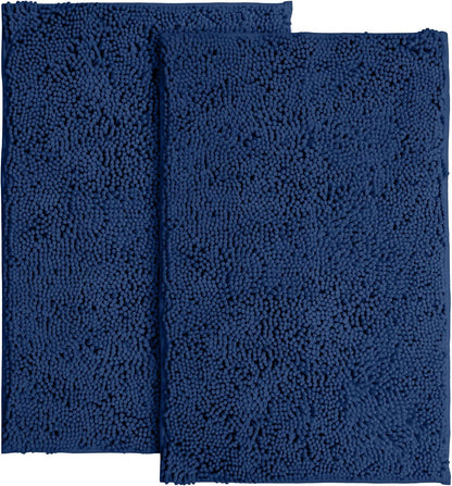 2 Piece Bathroom Rug Set - Premium Plush Bath Mat Shower Rugs, 1" Chenille Microfiber, Non-Slip & Absorbent, Soft & Cozy, Durable Stylish (20X30 & 16X24 Inches, Black)