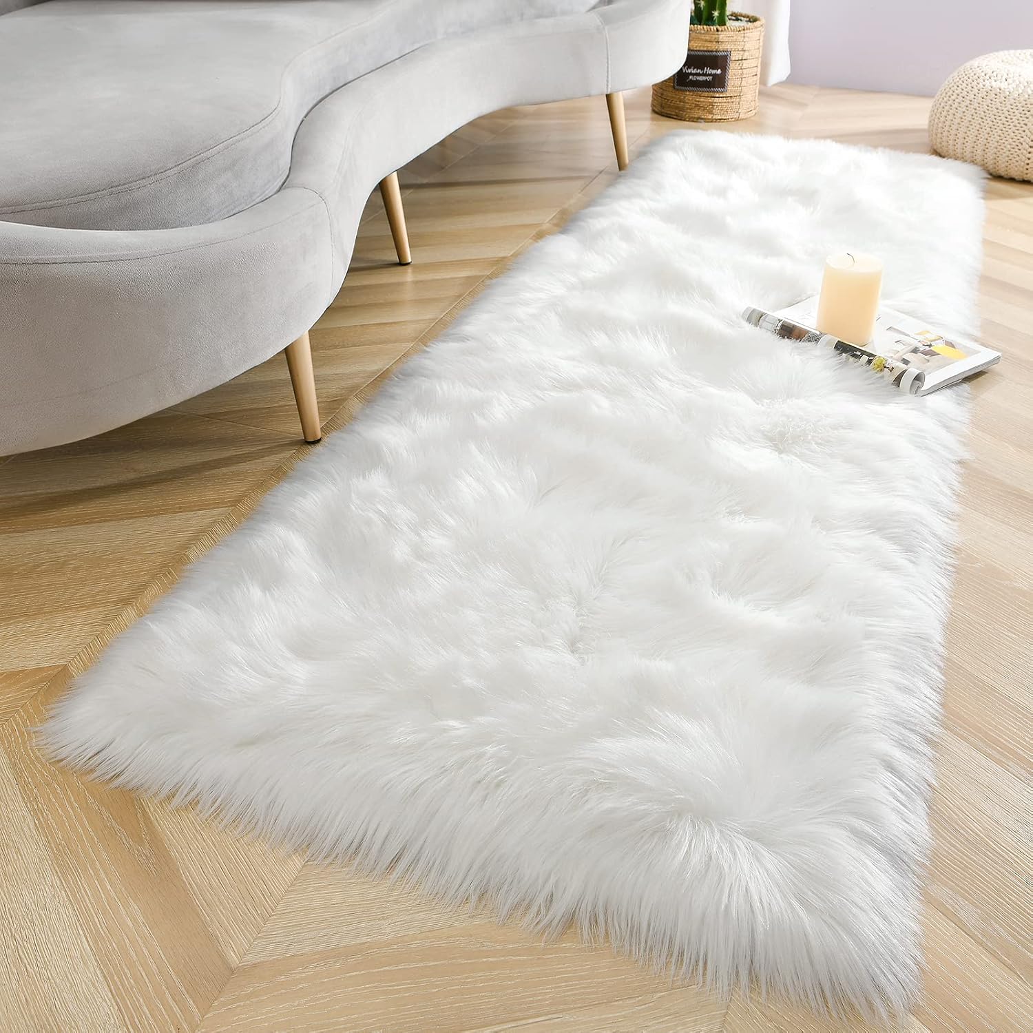 Soft Fluffy Faux Fur Rugs for Bedroom Bedside Rug 2X3 Feet, Washable, Furry Sheepskin Area Rug for Living Room Girls Room, Luxury Shag Carpet Home Decor, Blue