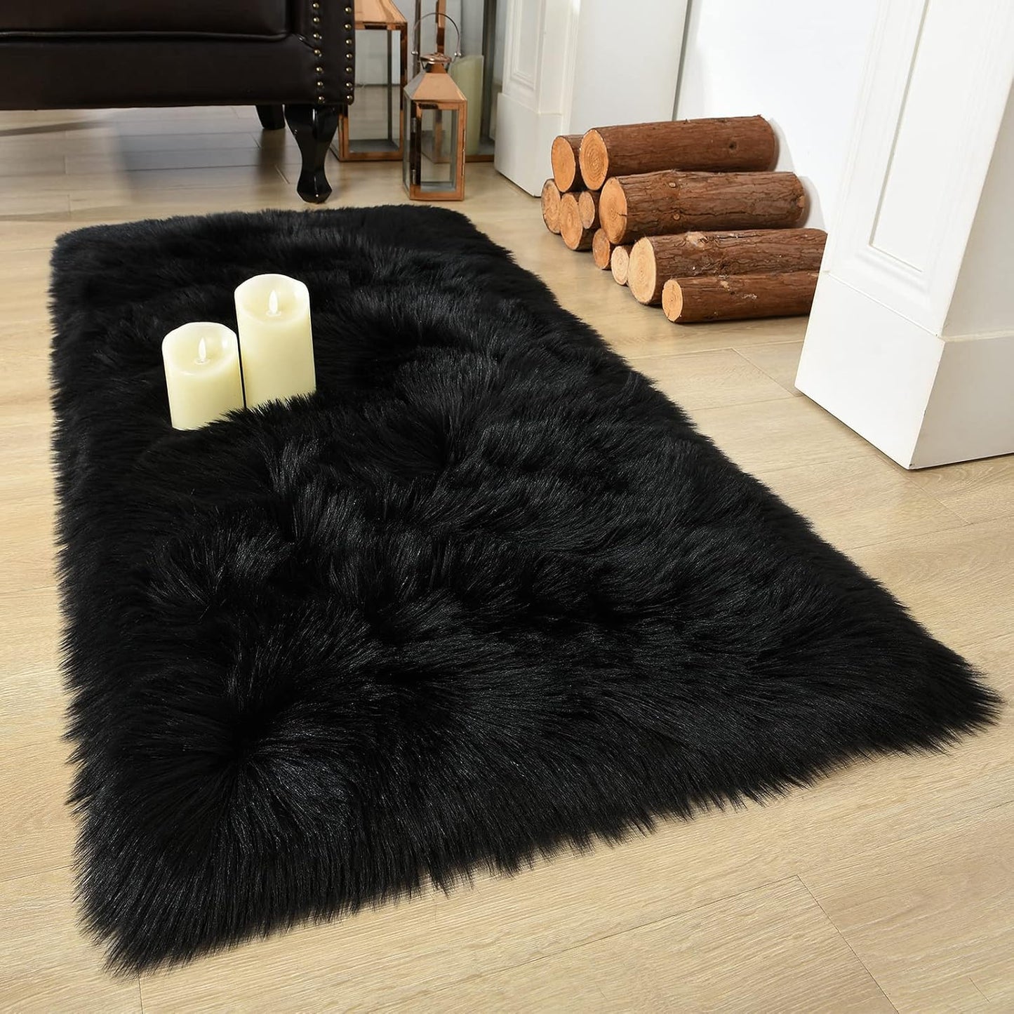 Soft Fluffy Faux Fur Rugs for Bedroom Bedside Rug 2X3 Feet, Washable, Furry Sheepskin Area Rug for Living Room Girls Room, Luxury Shag Carpet Home Decor, Blue