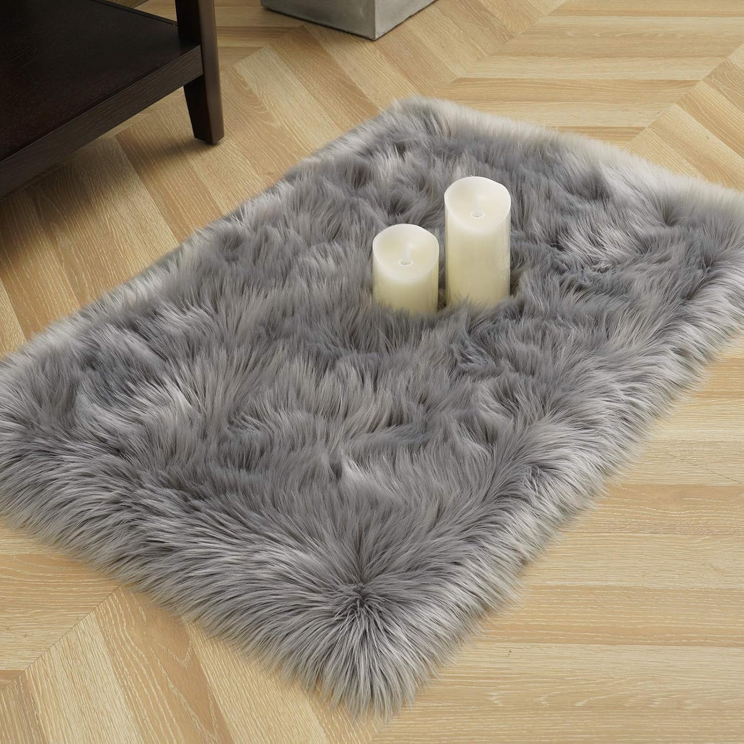 Soft Fluffy Faux Fur Rugs for Bedroom Bedside Rug 2X3 Feet, Washable, Furry Sheepskin Area Rug for Living Room Girls Room, Luxury Shag Carpet Home Decor, Blue