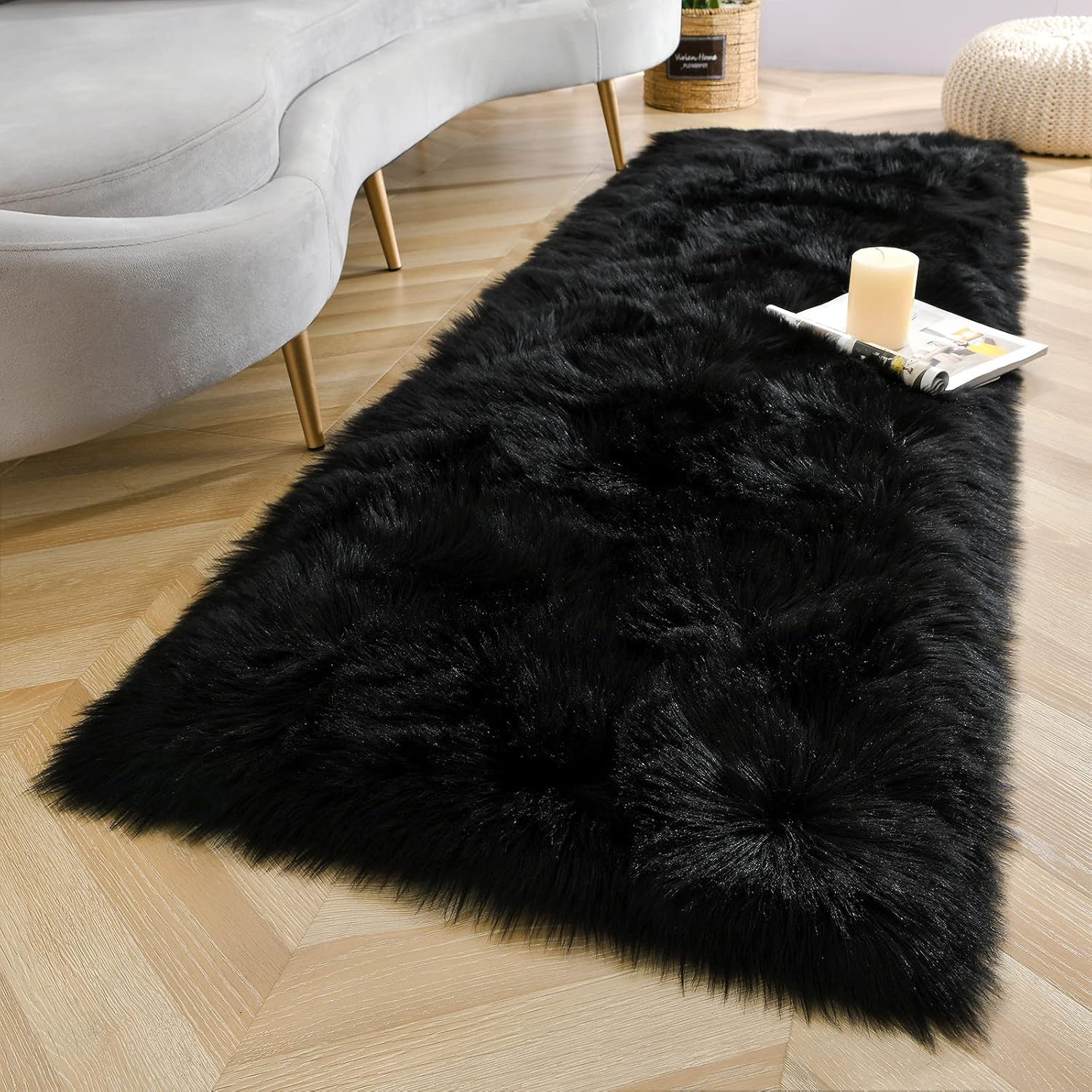 Soft Fluffy Faux Fur Rugs for Bedroom Bedside Rug 2X3 Feet, Washable, Furry Sheepskin Area Rug for Living Room Girls Room, Luxury Shag Carpet Home Decor, Blue