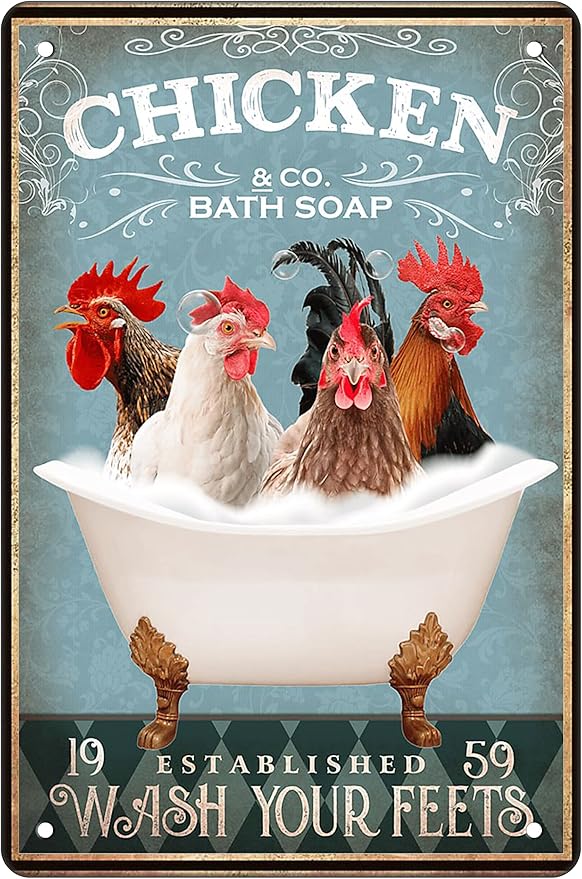 Chicken Bathroom Sign Bathtub & Wall Decor