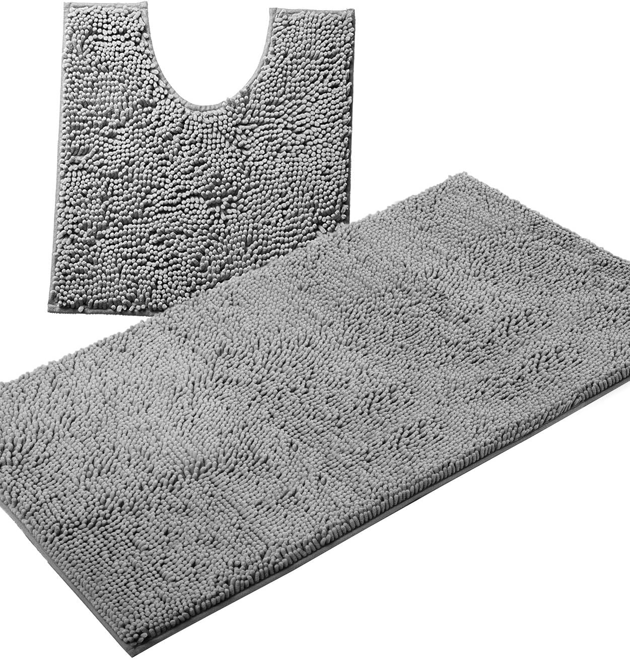 2 Piece Bathroom Rug Set - Premium Plush Bath Mat Shower Rugs, 1" Chenille Microfiber, Non-Slip & Absorbent, Soft & Cozy, Durable Stylish (20X30 & 16X24 Inches, Black)