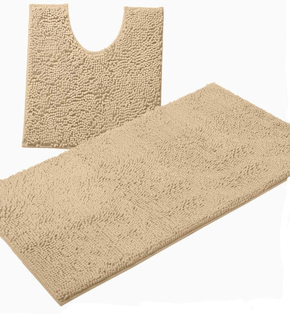 2 Piece Bathroom Rug Set - Premium Plush Bath Mat Shower Rugs, 1" Chenille Microfiber, Non-Slip & Absorbent, Soft & Cozy, Durable Stylish (20X30 & 16X24 Inches, Black)