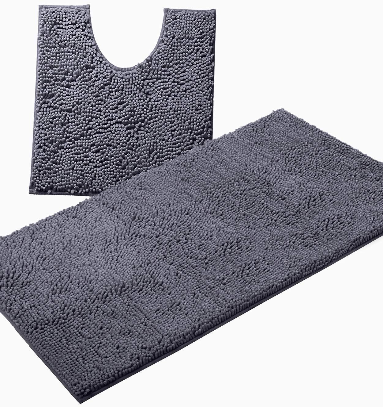 2 Piece Bathroom Rug Set - Premium Plush Bath Mat Shower Rugs, 1" Chenille Microfiber, Non-Slip & Absorbent, Soft & Cozy, Durable Stylish (20X30 & 16X24 Inches, Black)