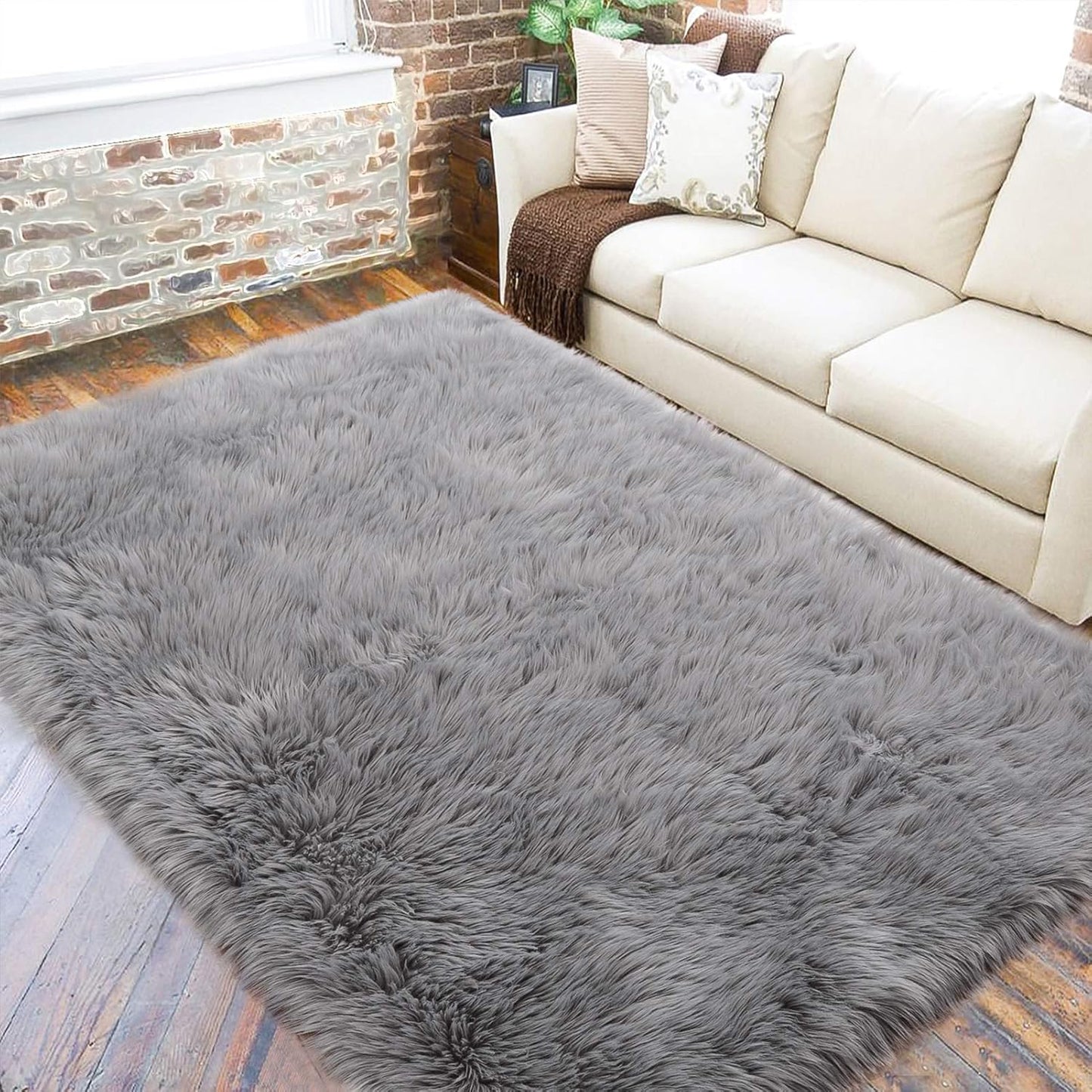 Soft Fluffy Faux Fur Rugs for Bedroom Bedside Rug 2X3 Feet, Washable, Furry Sheepskin Area Rug for Living Room Girls Room, Luxury Shag Carpet Home Decor, Blue