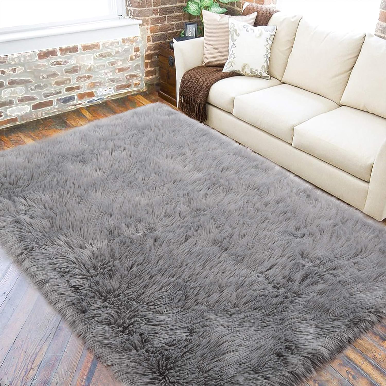 Soft Fluffy Faux Fur Rugs for Bedroom Bedside Rug 2X3 Feet, Washable, Furry Sheepskin Area Rug for Living Room Girls Room, Luxury Shag Carpet Home Decor, Blue