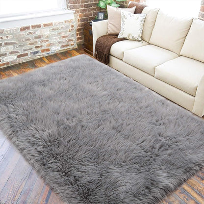 Soft Fluffy Faux Fur Rugs for Bedroom Bedside Rug 2X3 Feet, Washable, Furry Sheepskin Area Rug for Living Room Girls Room, Luxury Shag Carpet Home Decor, Blue