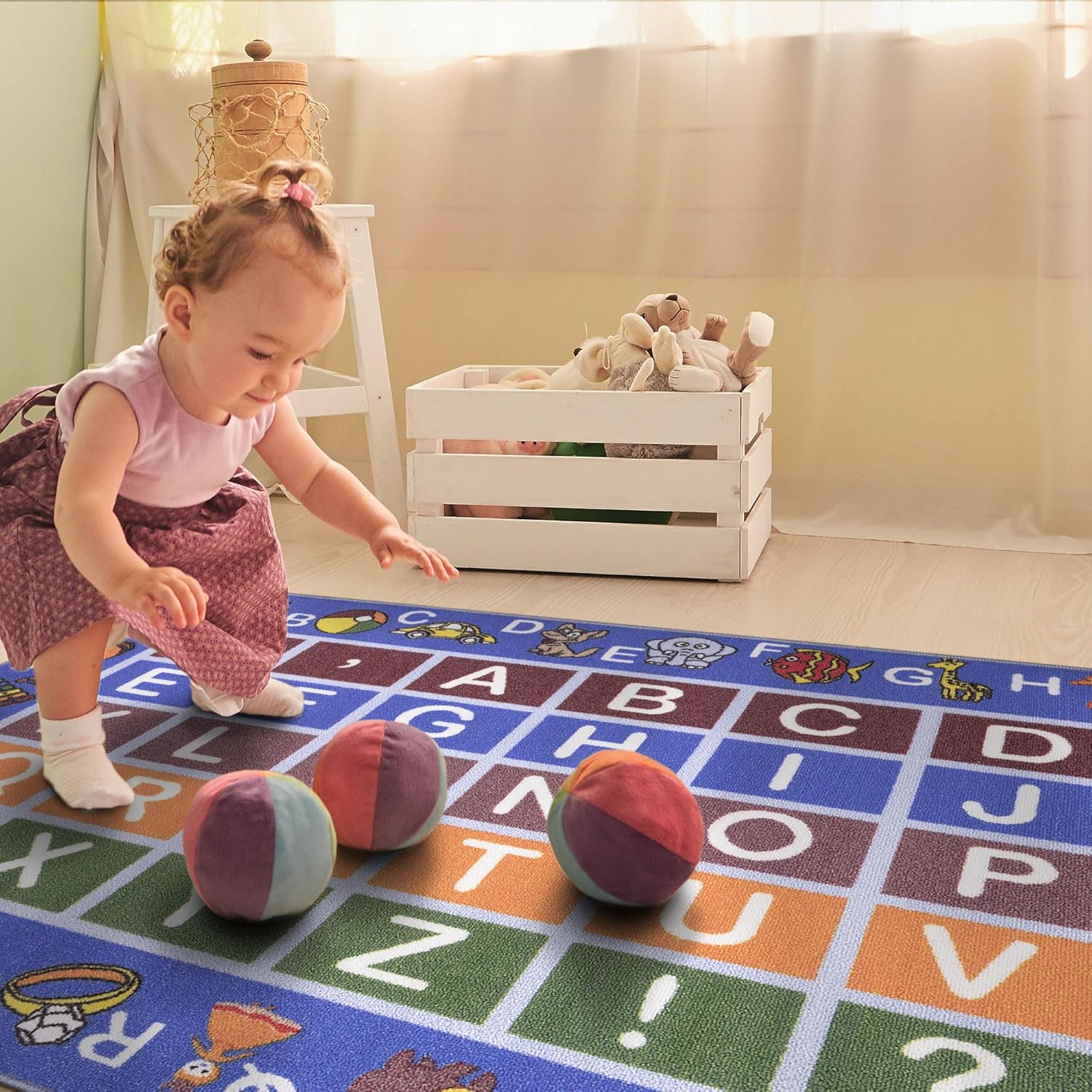 3'3" X 5' Alphabet Kids Rug - Educational ABC Play Mat for Playroom, Bedroom, Daycare & Classroom - Fun & Interactive Learning Carpet - Durable & Non-Slip for High-Traffic Areas, Blue