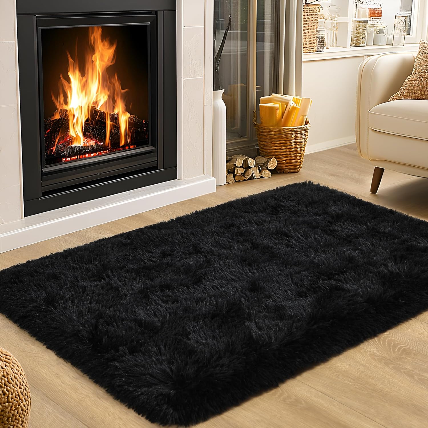 Washable, Non-Slip Area Rug, Ultra Soft Area Rugs 3X5 Feet Fluffy Carpets for Bedroom Kids Girls Boys Baby Living Room Shaggy Floor Nursery Rug Home Bedroom Mats, Navy Blue