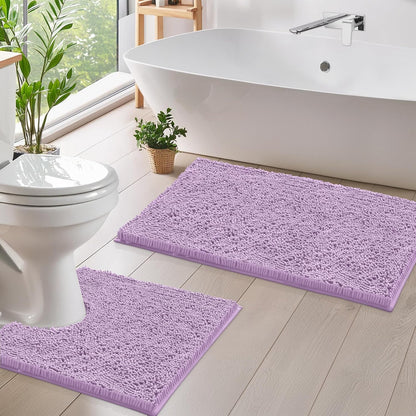2 Piece Bathroom Rug Set - Premium Plush Bath Mat Shower Rugs, 1" Chenille Microfiber, Non-Slip & Absorbent, Soft & Cozy, Durable Stylish (20X30 & 16X24 Inches, Black)