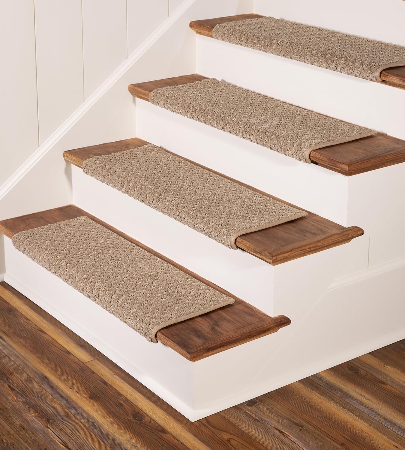 ™ Rounded Bullnose Carpet Stair Treads - anti Slip Indoor Stair Mats for Wooden Stairs, Style: Bayside Charm, Crystal Canyon 31" W X 9.75" D (Set of 14)