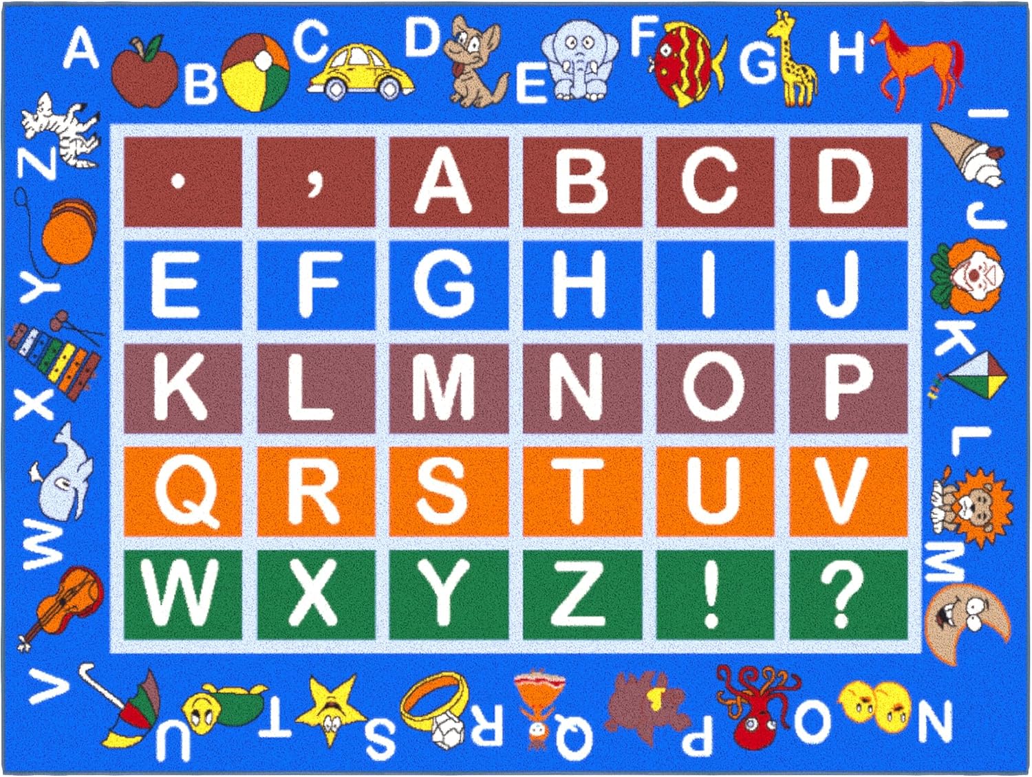 3'3" X 5' Alphabet Kids Rug - Educational ABC Play Mat for Playroom, Bedroom, Daycare & Classroom - Fun & Interactive Learning Carpet - Durable & Non-Slip for High-Traffic Areas, Blue