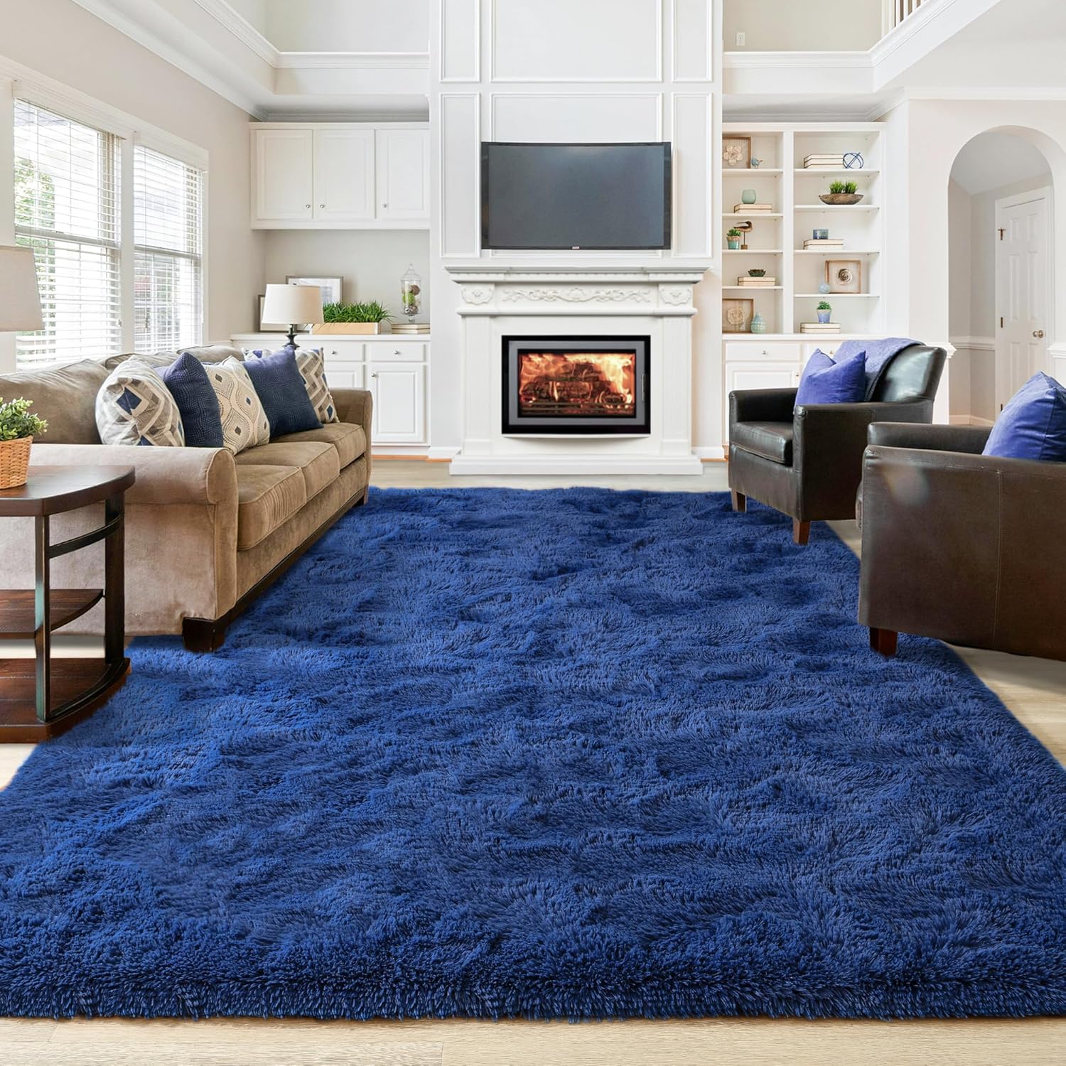Washable, Non-Slip Area Rug, Ultra Soft Area Rugs 3X5 Feet Fluffy Carpets for Bedroom Kids Girls Boys Baby Living Room Shaggy Floor Nursery Rug Home Bedroom Mats, Navy Blue