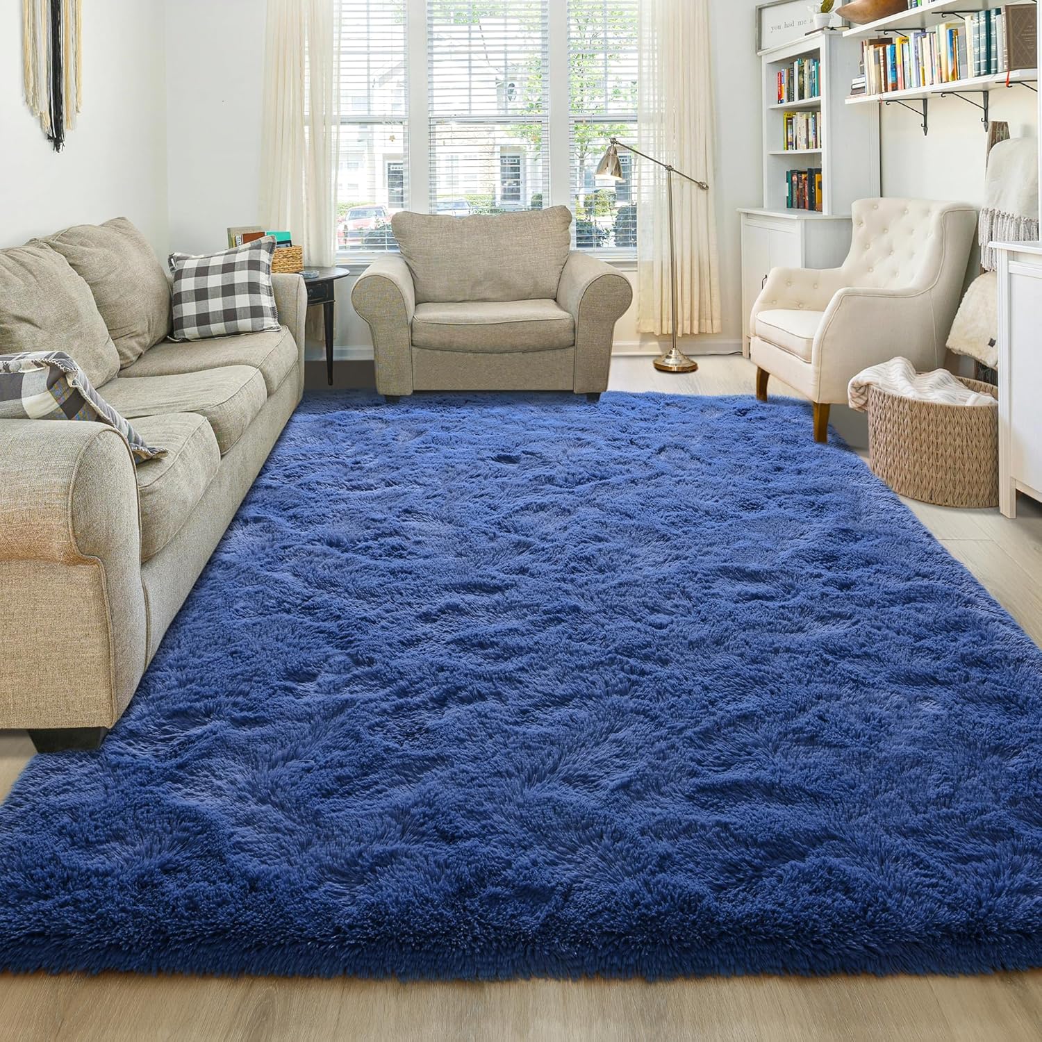 Washable, Non-Slip Area Rug, Ultra Soft Area Rugs 3X5 Feet Fluffy Carpets for Bedroom Kids Girls Boys Baby Living Room Shaggy Floor Nursery Rug Home Bedroom Mats, Navy Blue