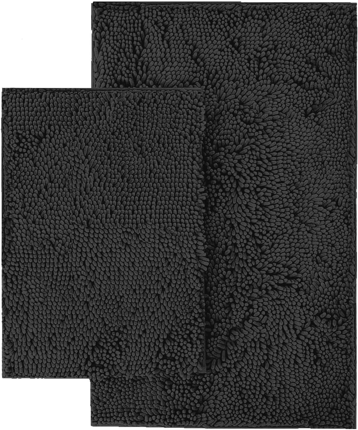 2 Piece Bathroom Rug Set - Premium Plush Bath Mat Shower Rugs, 1" Chenille Microfiber, Non-Slip & Absorbent, Soft & Cozy, Durable Stylish (20X30 & 16X24 Inches, Black)