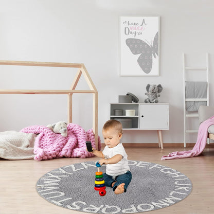 ABC Kids Rug Alphabet Educational Area Rugs for Infant Toddlers - Soft Playtime Collection, Learning & Game round Carpet for Bedroom Playroom Nursery, Best Shower Gift (59", Grey White)