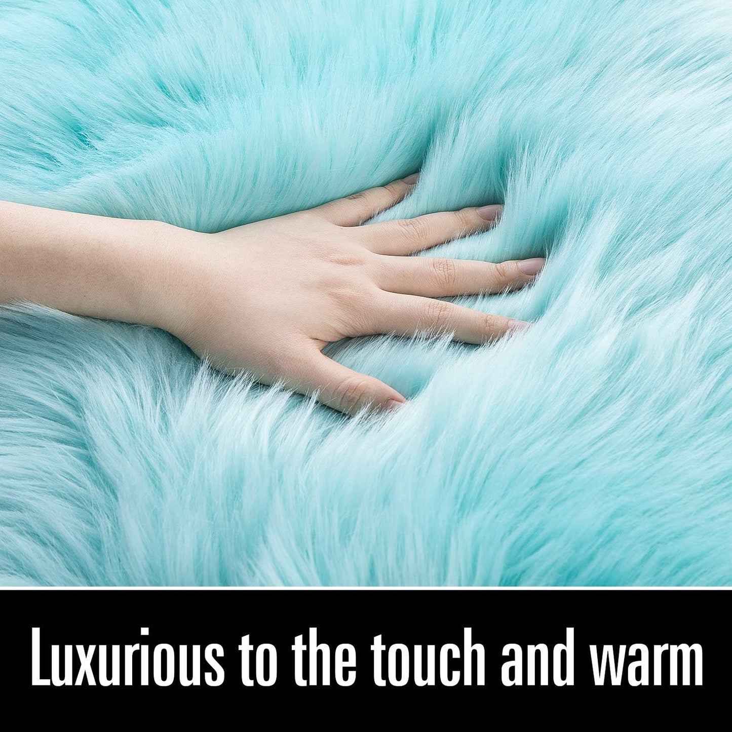 Soft Fluffy Faux Fur Rugs for Bedroom Bedside Rug 2X3 Feet, Washable, Furry Sheepskin Area Rug for Living Room Girls Room, Luxury Shag Carpet Home Decor, Blue