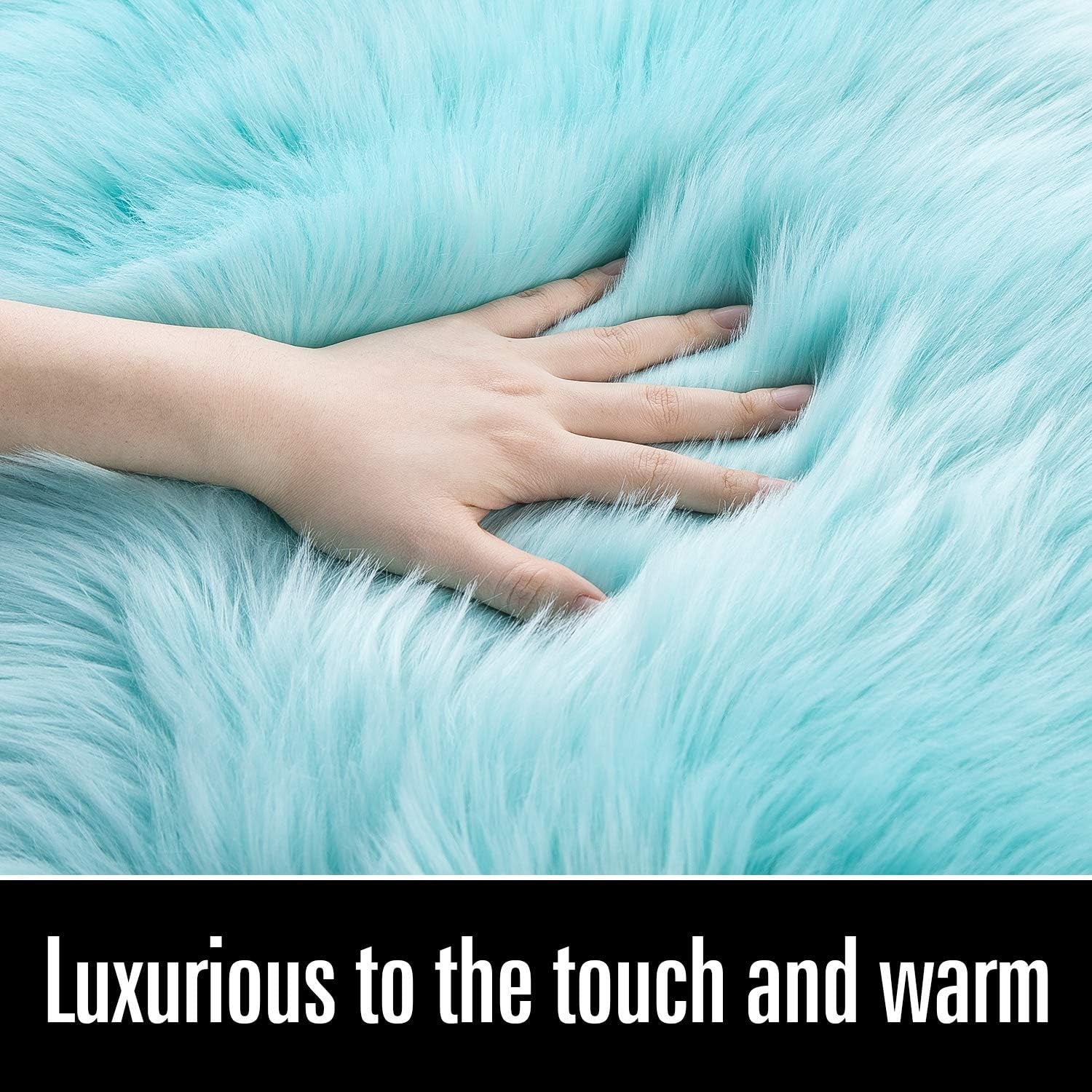 Soft Fluffy Faux Fur Rugs for Bedroom Bedside Rug 2X3 Feet, Washable, Furry Sheepskin Area Rug for Living Room Girls Room, Luxury Shag Carpet Home Decor, Blue