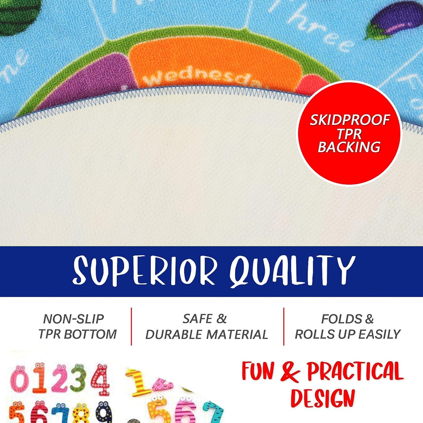 Kids Play Rug 4Ft ABC Alphabet Numbers Shapes Educational Kid Area Rug Washable Baby Crawling Mat Non Slip Kid Play Mat Carpet for Girl Boy Bedroom Playroom