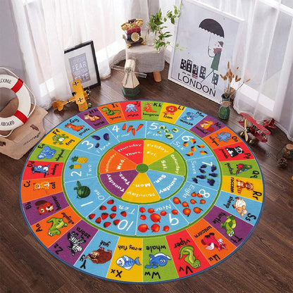 Kids Play Rug 4Ft ABC Alphabet Numbers Shapes Educational Kid Area Rug Washable Baby Crawling Mat Non Slip Kid Play Mat Carpet for Girl Boy Bedroom Playroom