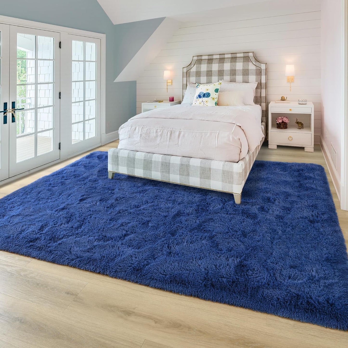 Washable, Non-Slip Area Rug, Ultra Soft Area Rugs 3X5 Feet Fluffy Carpets for Bedroom Kids Girls Boys Baby Living Room Shaggy Floor Nursery Rug Home Bedroom Mats, Navy Blue