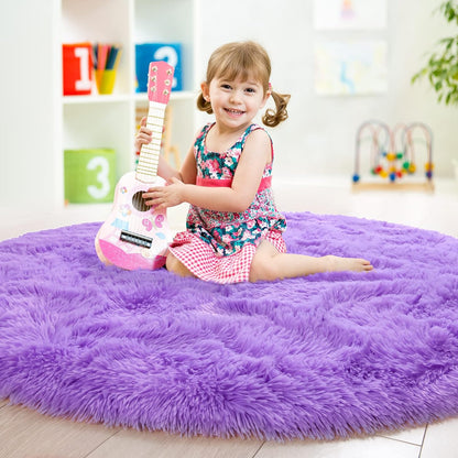 round Rug 4X4 Feet Fluffy Soft Area Rugs for Kids Girls Room Princess Castle Plush Shaggy Carpet Cute Circle Nursery Rug for Kids Girls Bedroom Baby Room Home Decor Circular Carpet, Purple