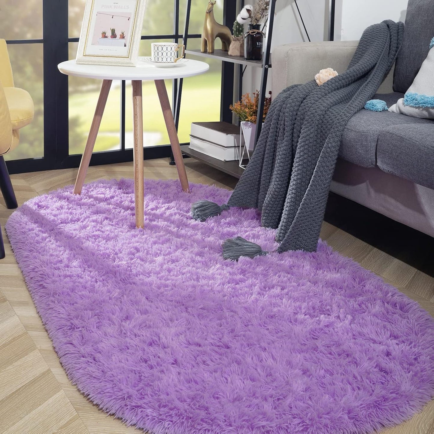 Oval Fluffy Rug Carpets, Modern Plush Shaggy Area Rug for Kids Bedroom Extra Comfy Cute Nursery Mat Bedside Mats for Boys Girls Room Home Decor, 2.6 X 5.3Ft, Purple