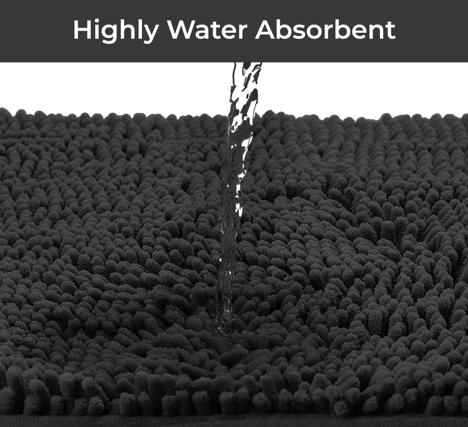 2 Piece Bathroom Rug Set - Premium Plush Bath Mat Shower Rugs, 1" Chenille Microfiber, Non-Slip & Absorbent, Soft & Cozy, Durable Stylish (20X30 & 16X24 Inches, Black)
