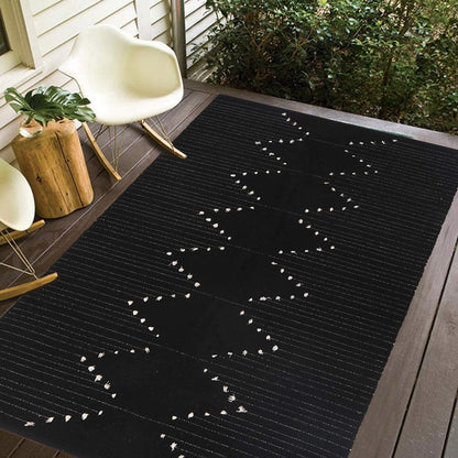 Black Boho Cotton Woven Rug Large 4'X6' Ft Modern Area Throw Rugs Carpet Kilim for Living Room Bedroom Floor Porch Farmhouse Flatweave Fring Moroccan Rug