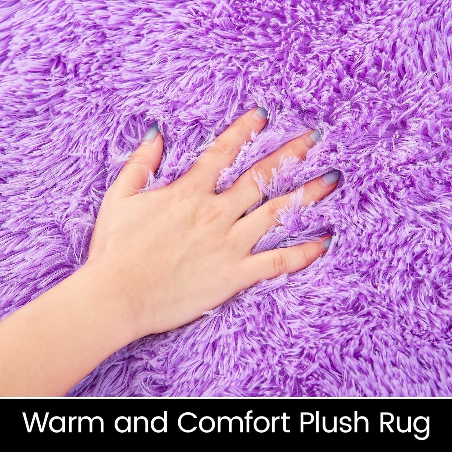 Oval Fluffy Rug Carpets, Modern Plush Shaggy Area Rug for Kids Bedroom Extra Comfy Cute Nursery Mat Bedside Mats for Boys Girls Room Home Decor, 2.6 X 5.3Ft, Purple