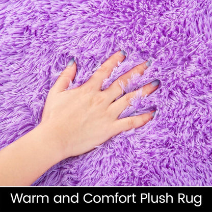 Oval Fluffy Rug Carpets, Modern Plush Shaggy Area Rug for Kids Bedroom Extra Comfy Cute Nursery Mat Bedside Mats for Boys Girls Room Home Decor, 2.6 X 5.3Ft, Purple